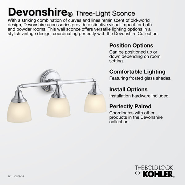 Kohler Devonshire 3 Light Indoor Bathroom Vanity Light Fixture ...